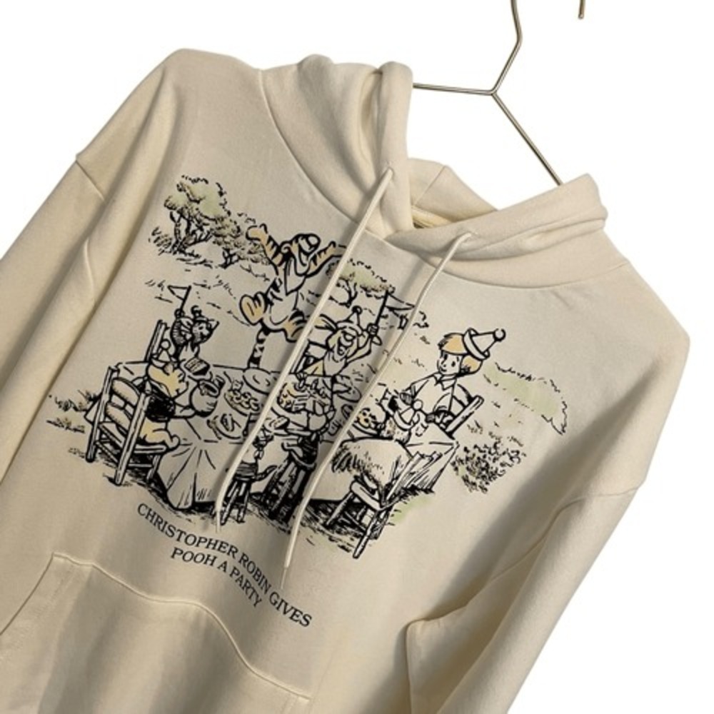 Disney Winnie the Pooh Christopher Robin Party Graphic Hoodie Egret Cream M - Picture 3 of 7